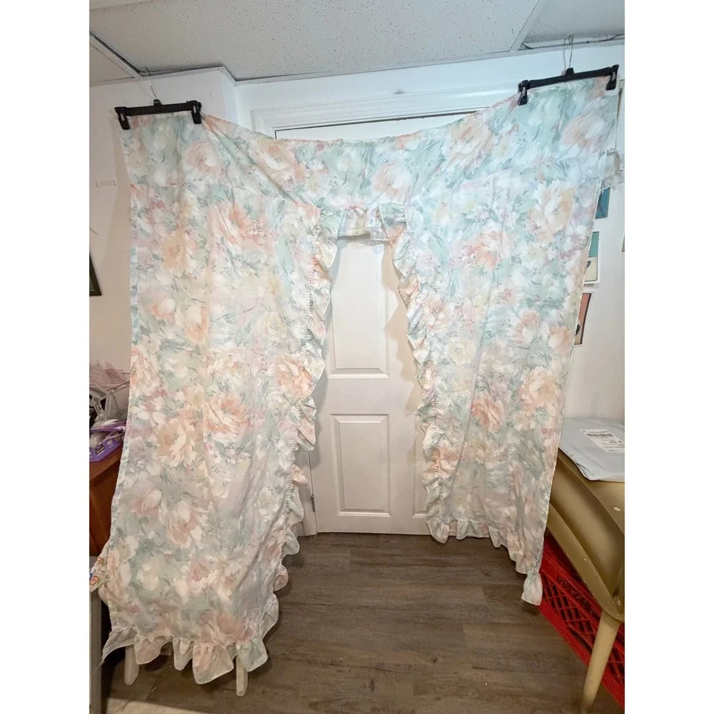 Excell Home Vintage 90s TOPPER Pastel Floral Ruffle Shower Curtain Lace 70x72